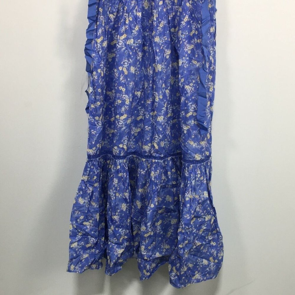 LoveShackFancy Angie Short Sleeve Floral Maxi Dress, Women's Size 4 - Blue Jay - Picture 11 of 13